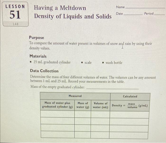 Having a meltdown density of liquids and solids answers